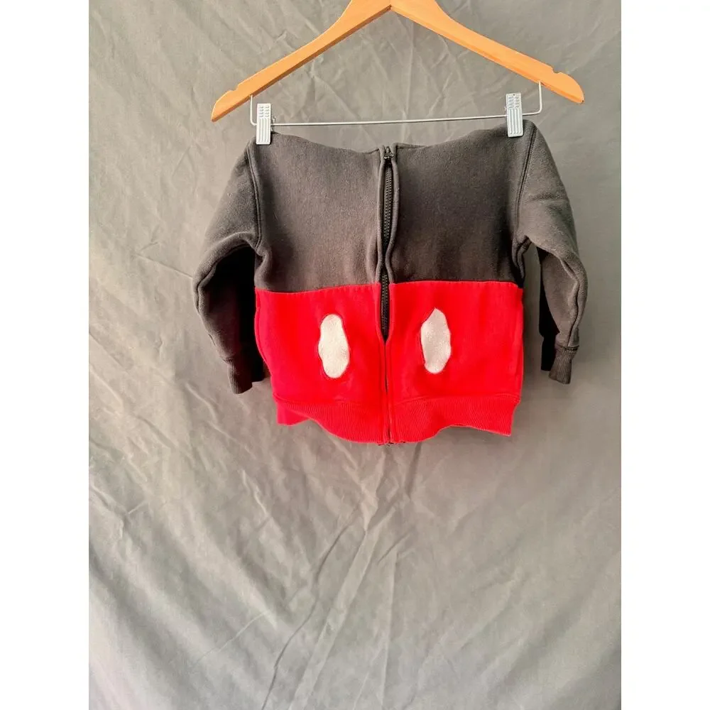 Disney Parks Mickey Mouse Toddler XS Full Zip Hoodie with Ears & Tail Red/Black